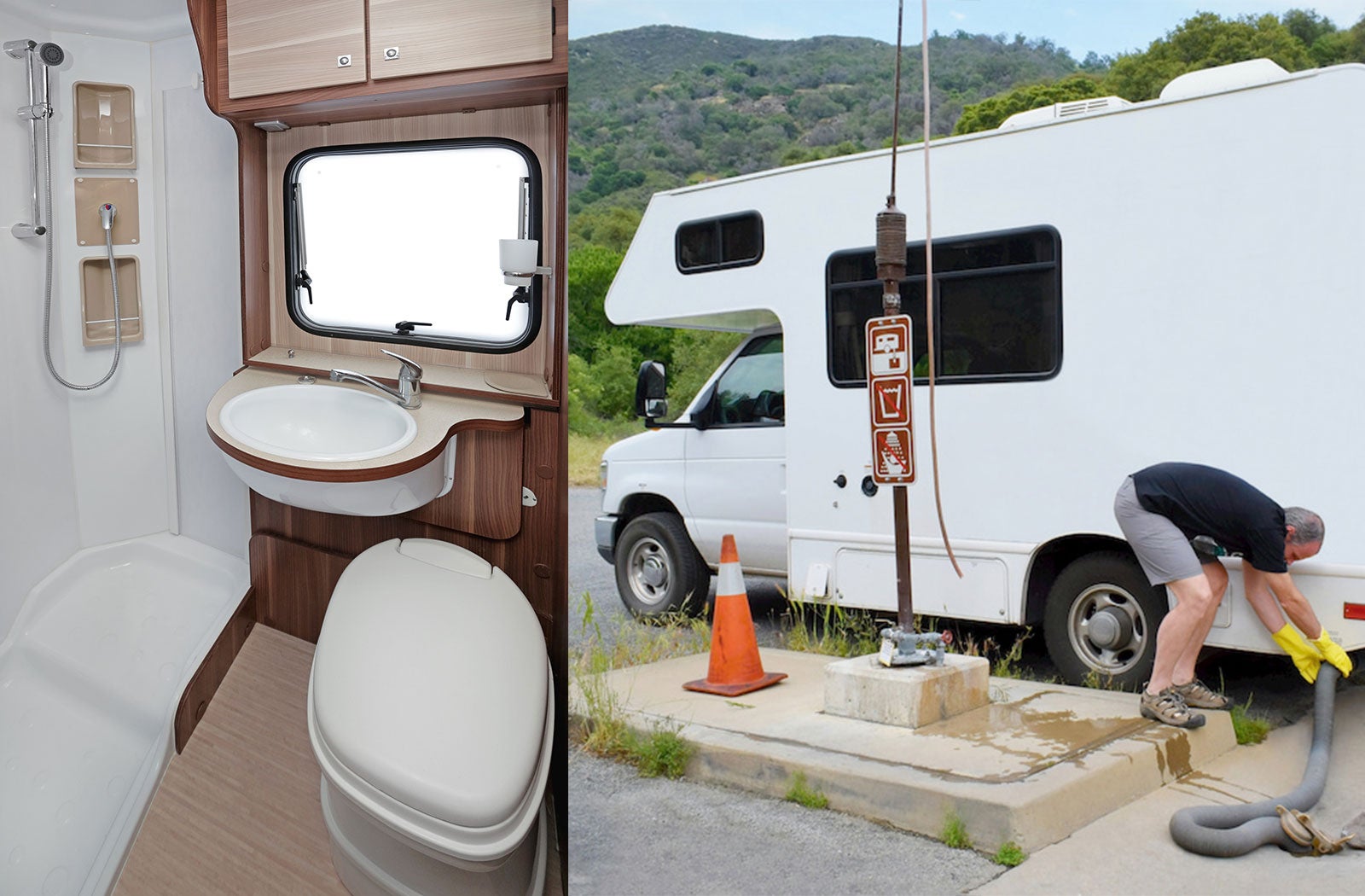 Portable RV/camper toilet and holding tank setup in Auburn, California