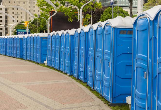 Seasonal porta potty units set up at a Auburn, California venue