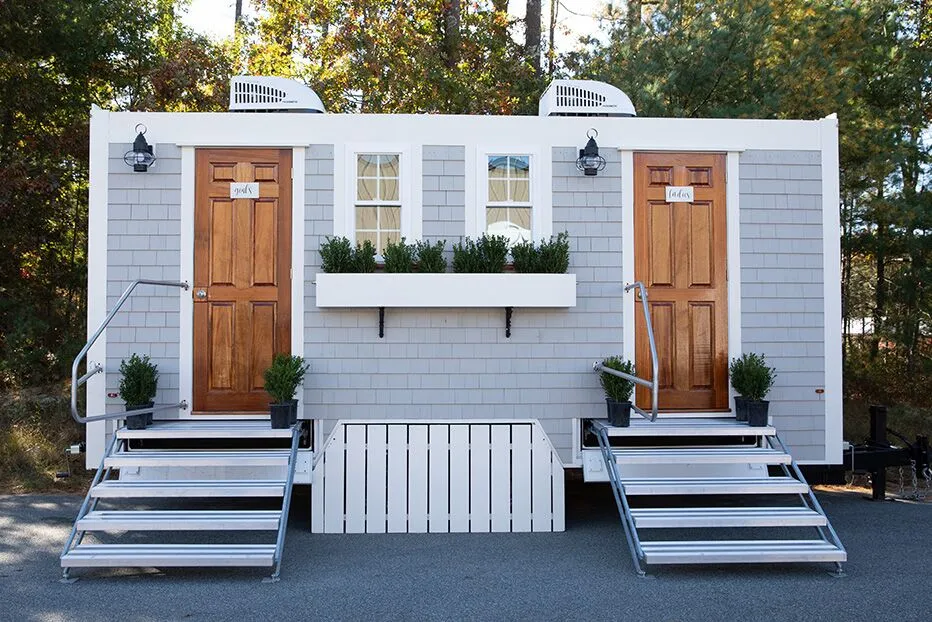 Wedding restroom units discretely staged at a venue in Auburn, California
